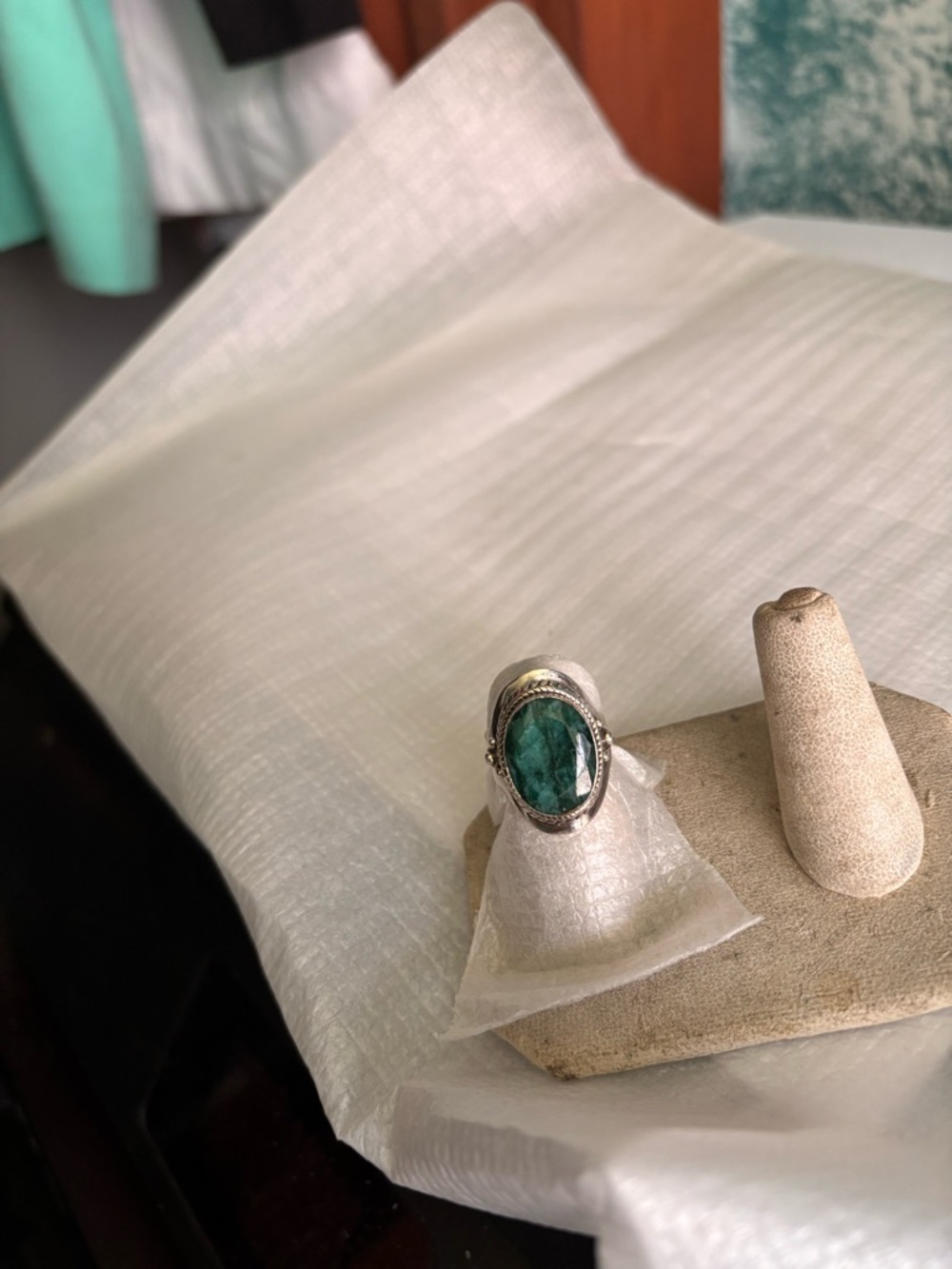 Sterling Silver Green Oval Gemstone Ring